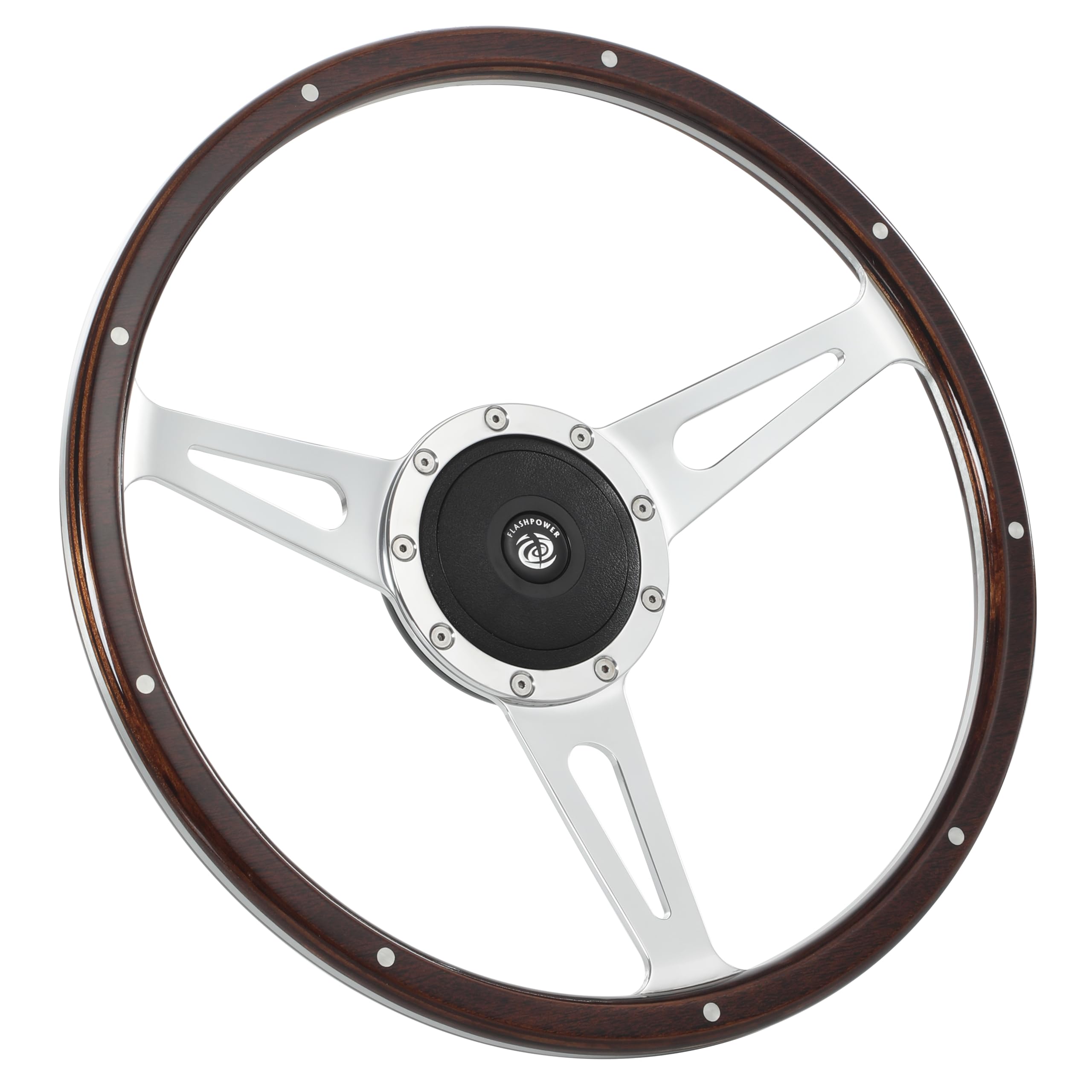 Amazon | 14インチ クラシック リベット加工 木目 ステアリング